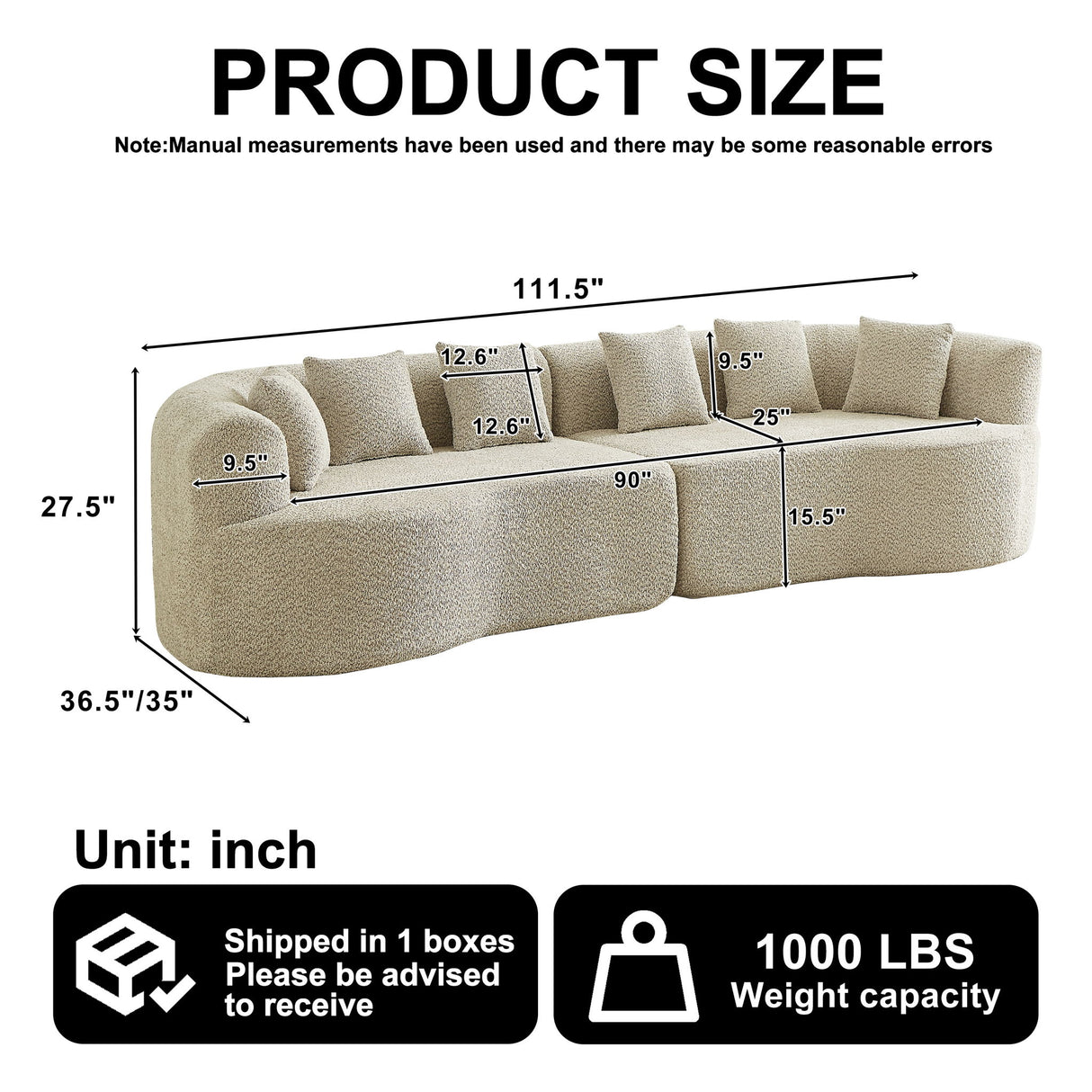 Curved Sectional Sofa With 6 Pillows