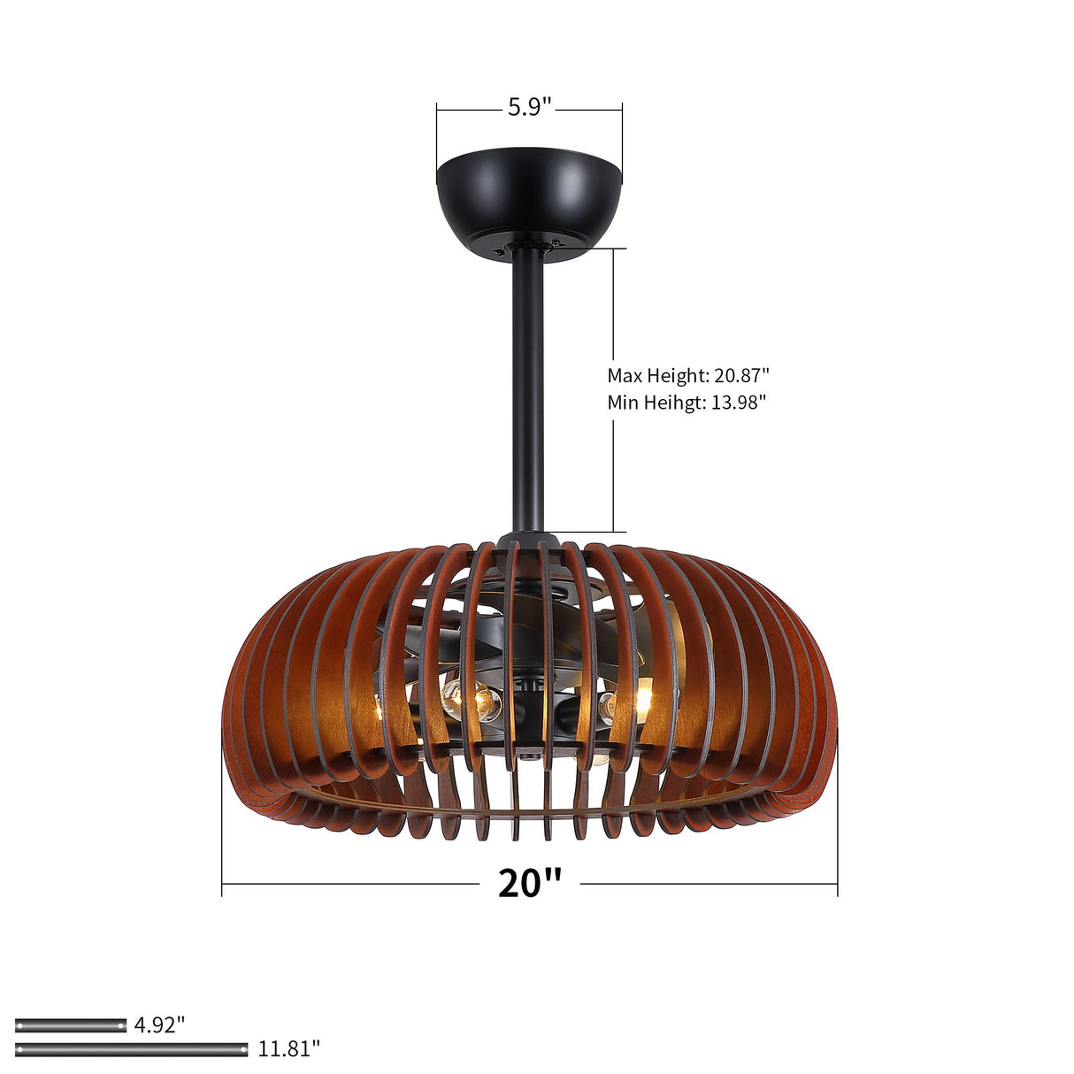 Pumpkin Ceiling Fan, Fandelier With 6 E12 Sockets, Reversible DC Motor, Adjustable Hanging, 6 Speeds Remote Control - Black