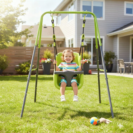 Xns001 - Baby Swing With Safety Seat Indoor / Outdoor - Black / Green