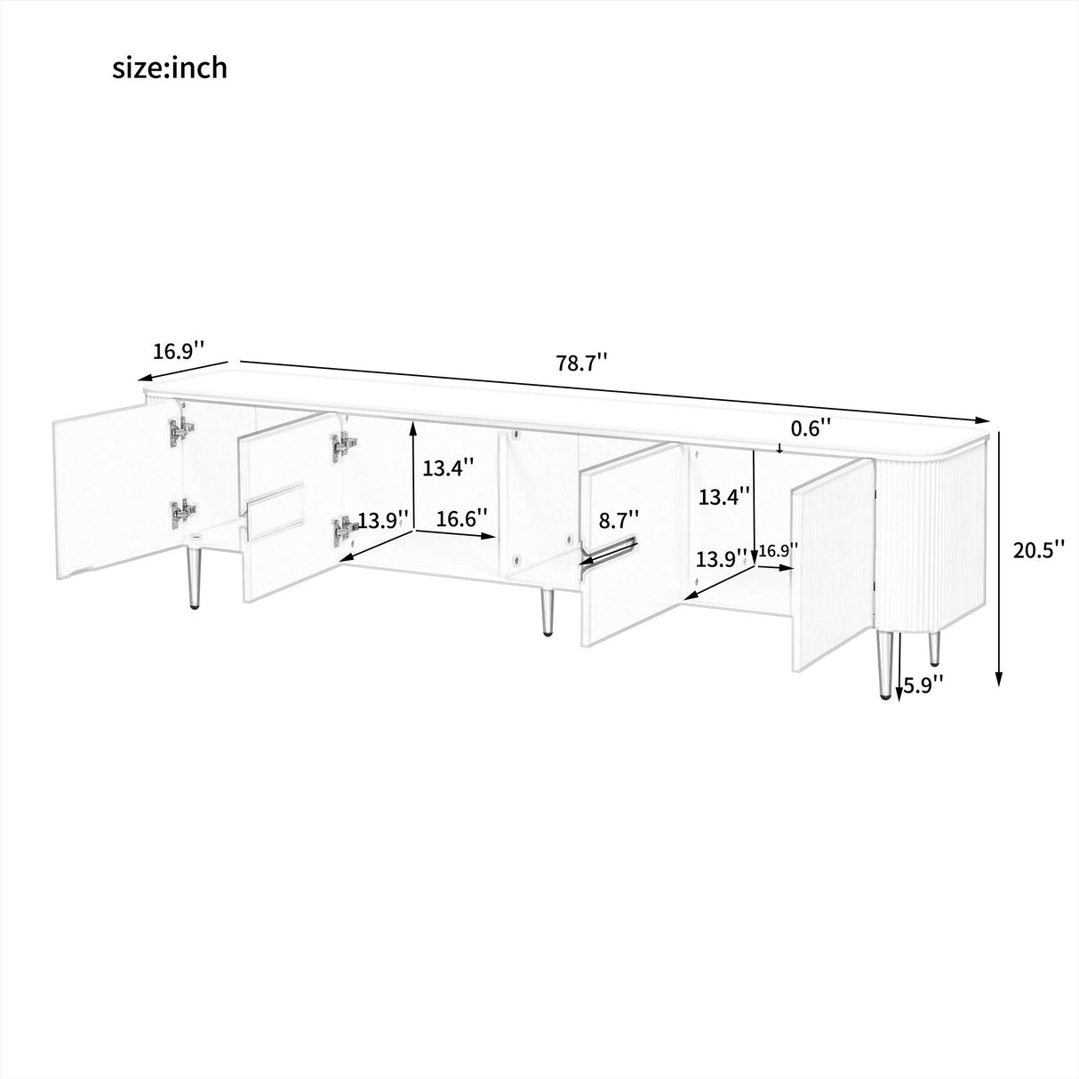 TV Stand For TVs, Media Console With 4 Spacious Cabinets For Living Room