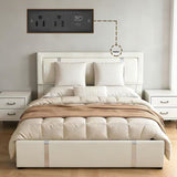 Upholstered Platform Bed Frame With Adjustable LED Headboard, USB C-Charging, Hydraulic Lift