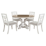 Dining Set With Extendable Round Table And 4 Upholstered Chairs