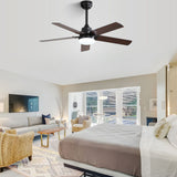 Low Profile Ceiling Fan With Reversible DC Motor, Remote Control, LED Light - Black