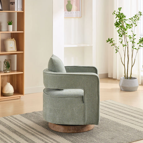 Swivel Accent Open Back Barrel Chair With Weathered Base