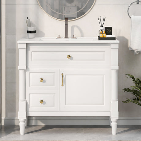 Freestanding Bathroom Vanity With Sink, Adjustable Shelf, Flip Drawer