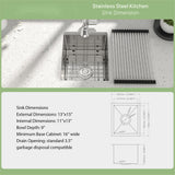 13" Undermount Kitchen Sink 16 Gauge Single Bowl - Brushed Nickel