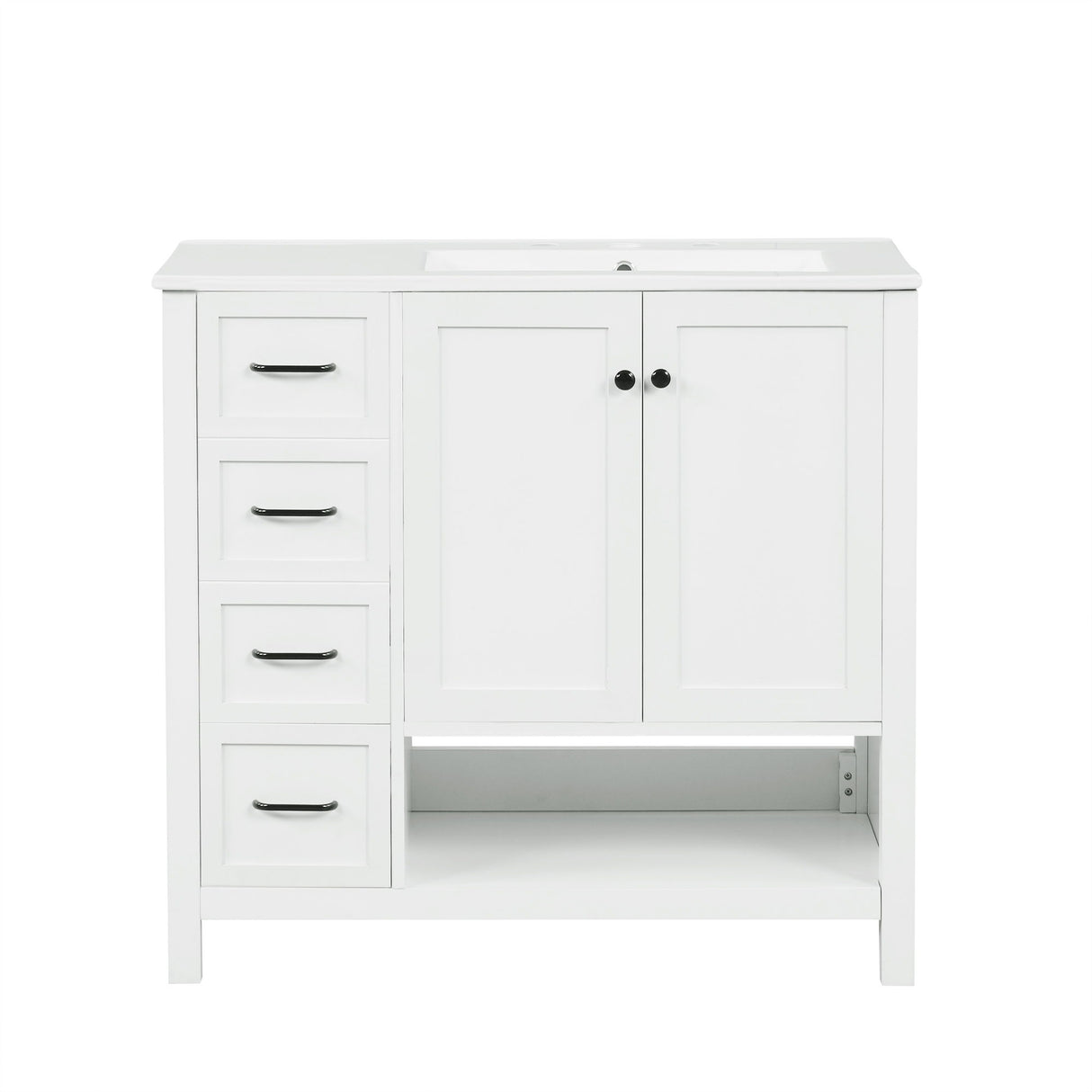 Bathroom Vanity With Sink Top, Bathroom Vanity Cabinet With 2 Doors And 2 Drawers, Open Shelf