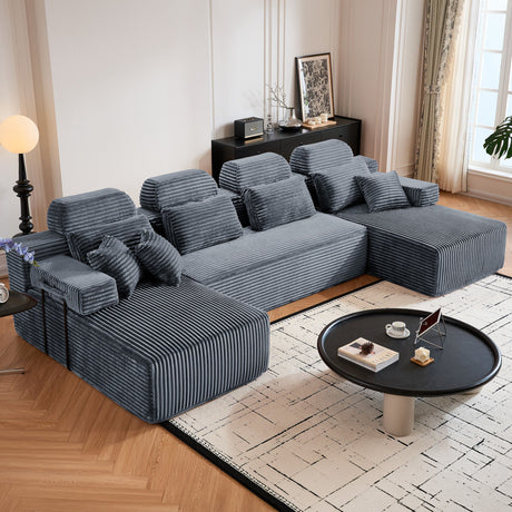 Sectional Sleeper Sofa & Storage Pockets, Modular Couch With Throw Pillows For Living Room