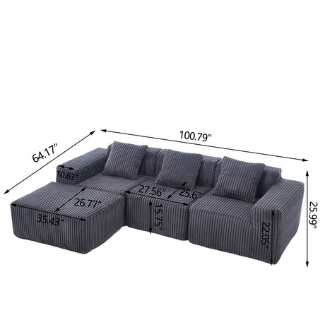 L - Shape Modern Minimalist Modular Sectional Sofa, Upholstered Cloud Couch With Deep Seats
