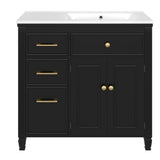 Bathroom Vanity With Sink, 1 Tip Out Drawer, 3 Side Drawers, Adjustable Shelf