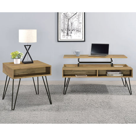 2 Piece Lift Top Coffee And End Table Set With Hairpin Legs - Golden Oak