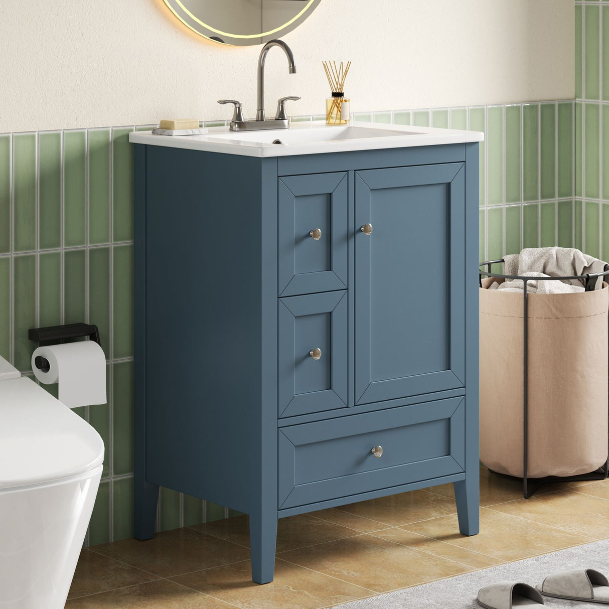 Modern Bathroom Vanity With Sink, Soft Close Drawers & Door, Storage Rack