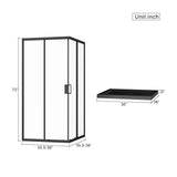 Corner Shower Enclosure, Double Sliding Door With Shower Base - Matte Black
