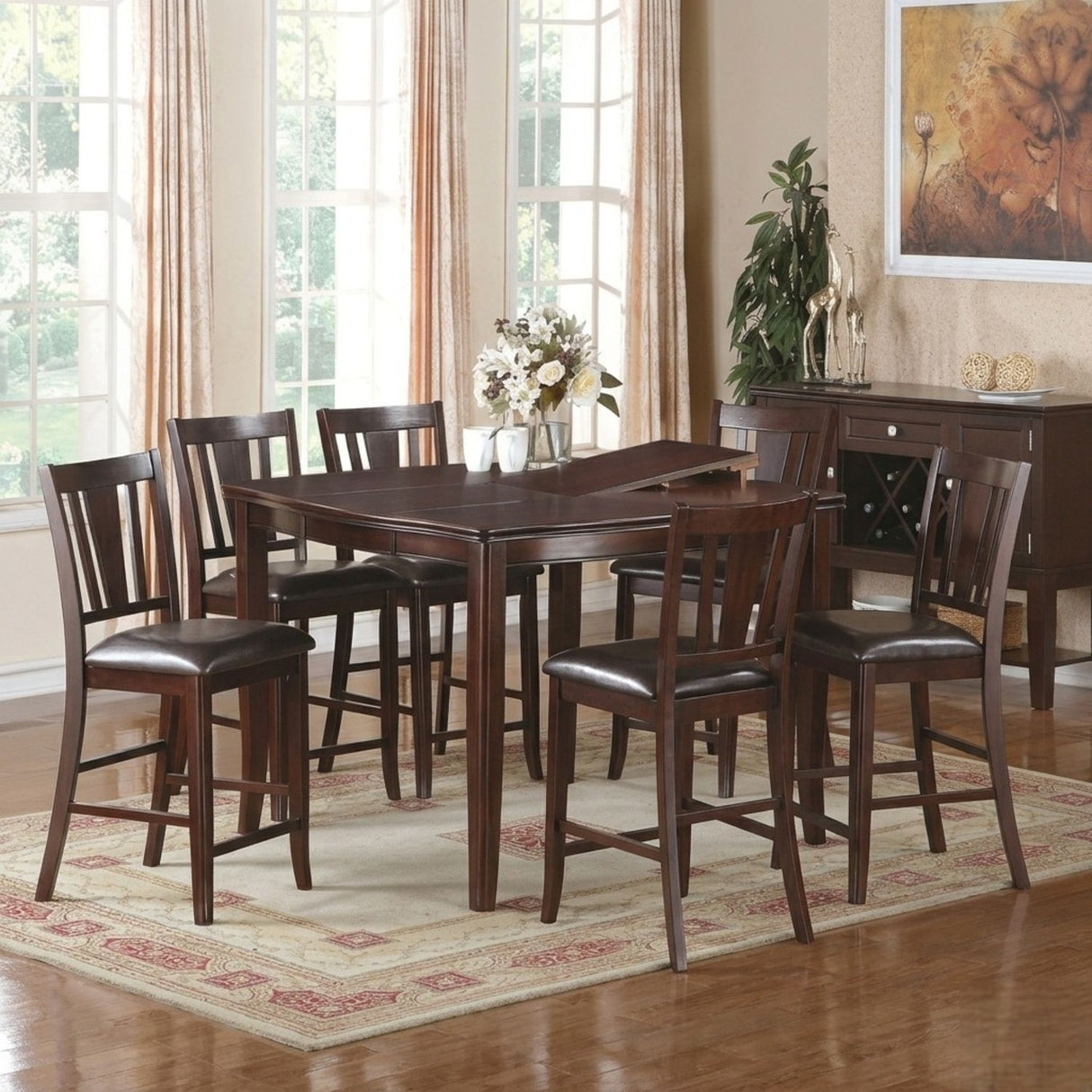 7 Piece Counter Height Dining Set With Butterfly Leaf Table And Chairs - Brown / Espresso
