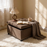 Square Tufted Storage Ottoman With Nailhead Trim