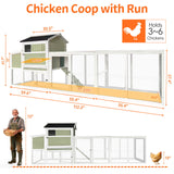 Chicken Coop, Large Outdoor Hen House With Run And Nesting Box Poultry Cage, Rabbit Hutch - Gray Green
