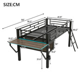 Gaming - Twin Loft Bed With Desk And LED - Black