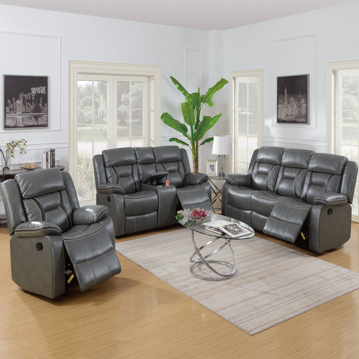 Living Room Set With Pillow Armrest And Tufted Backrest