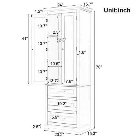 Tall Storage Cabinet With 3 Drawers For Bathroom