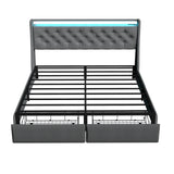 Floating Bed Frame With Rgb LED Light, 2 Storage Drawers & Headboard Shelf