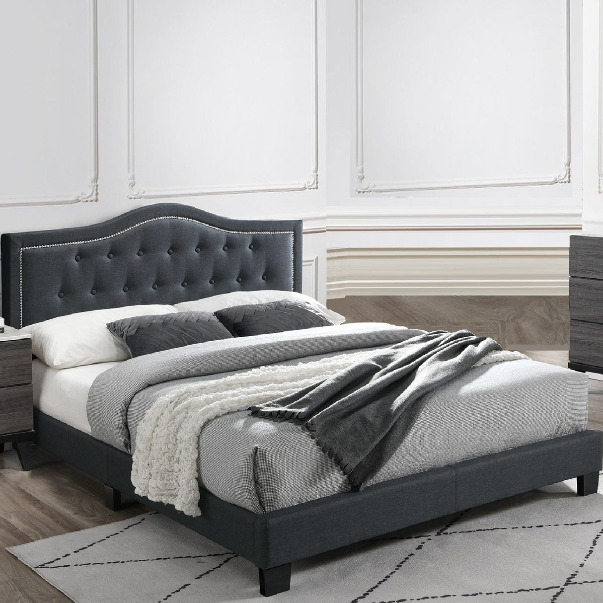 European Style Bed, Button Tufted Headboard