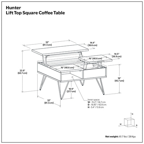 Hunter - Handcrafted Lift Top Coffee Table