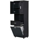 Tall Bathroom Cabinet With Tilt-Out Laundry Basket And Upper Storage