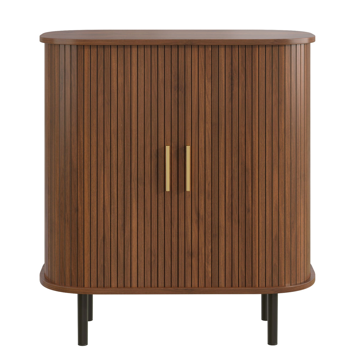 Fluted Wine Bar Cabinet With 8 Grid Wine Rack, 5 Level Adjustable Shelves, 2 Glass Holders