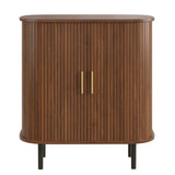 Fluted Wine Bar Cabinet With 8 Grid Wine Rack, 5 Level Adjustable Shelves, 2 Glass Holders