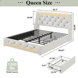 Wingback Upholstered Bed Frame With LED Lights, Charging Station