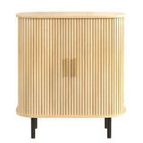 Fluted Wine Bar Cabinet With 8 Grid Wine Rack, 5 Level Adjustable Shelves, 2 Glass Holders