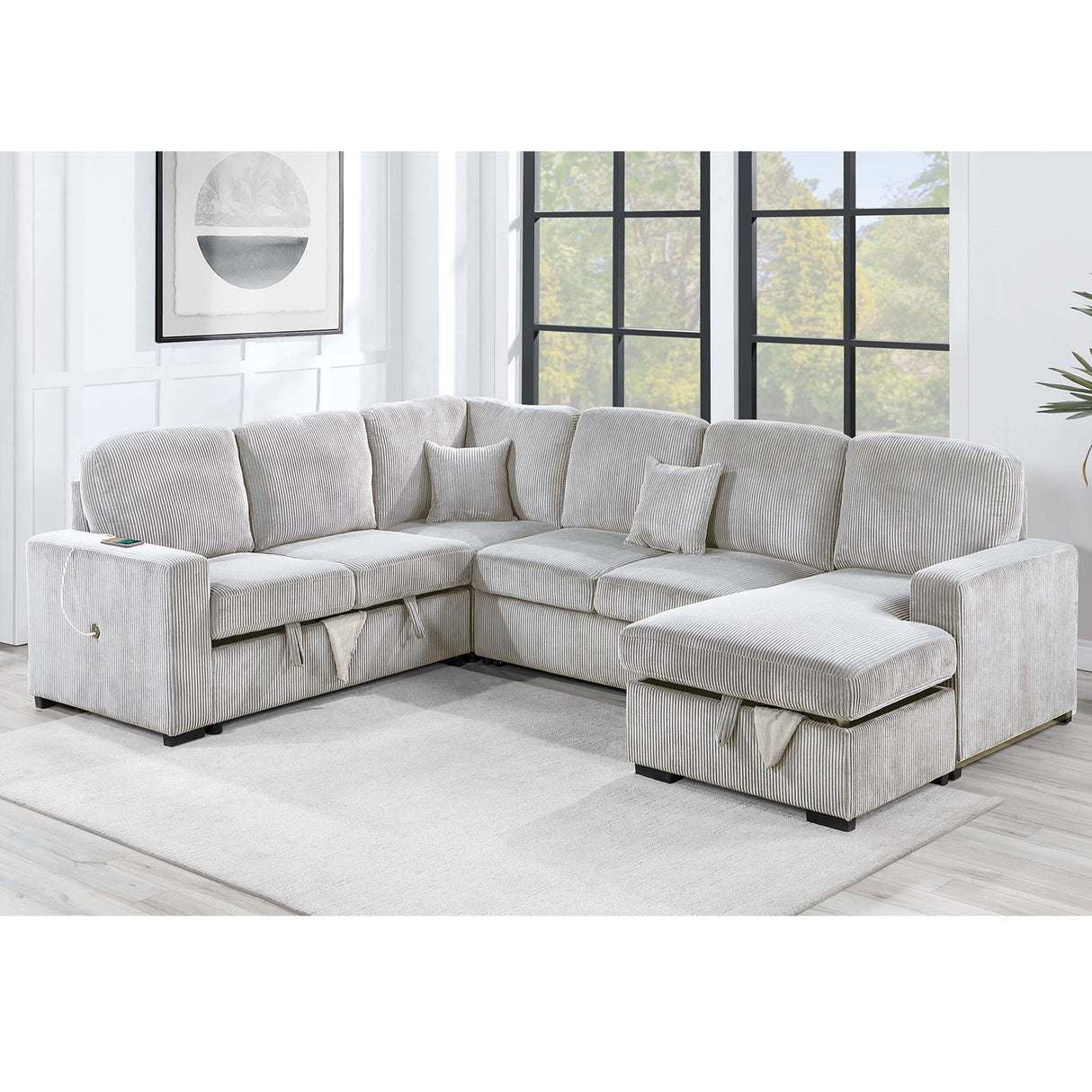 Modern Design Convertible Sectional Storage Bed With USB Port