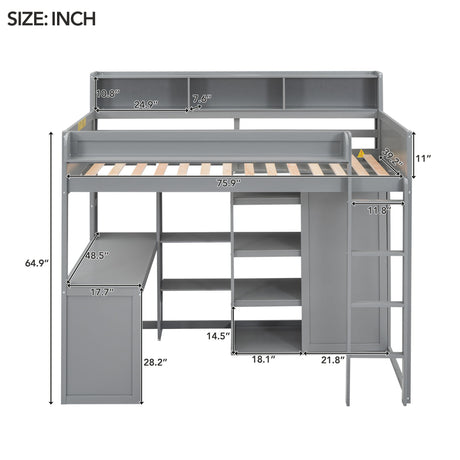 Loft Bed With Built In Desk, Storage Shelves, And Wardrobe