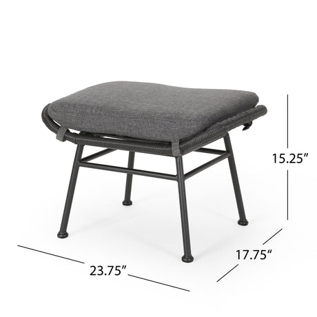 Outdoor Modern Boho Wicker Ottoman With Cushions (Set of 2)
