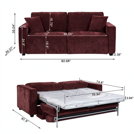 2 Seater Pull Out Sofa Bed, Modern Convertible Sleeper