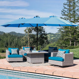 Double- Sided Outdoor Market Umbrella With Lights And Base