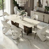 Dining Table Set With Upholstery - Ancient White / Antique Bronze / Beige