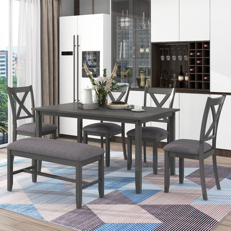 6 Piece Rectangular Dining Table Set With 4 Chairs And Bench