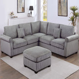 Modern Sectional Set With Corner Wedge, Loveseat, Ottoman & 2 Pillows
