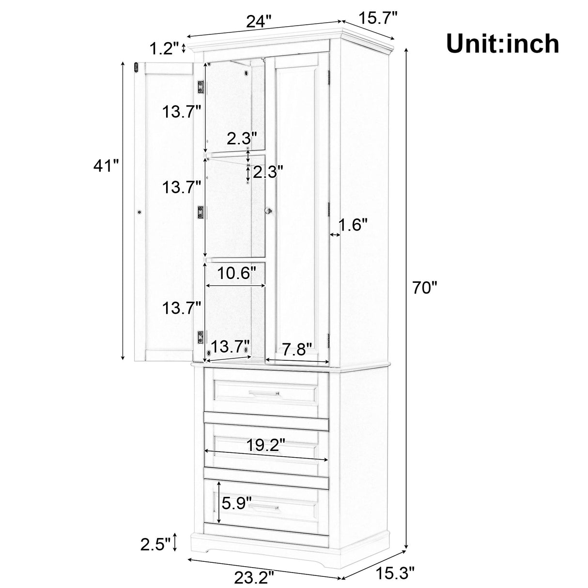 Tall Storage Cabinet With 3 Drawers For Bathroom