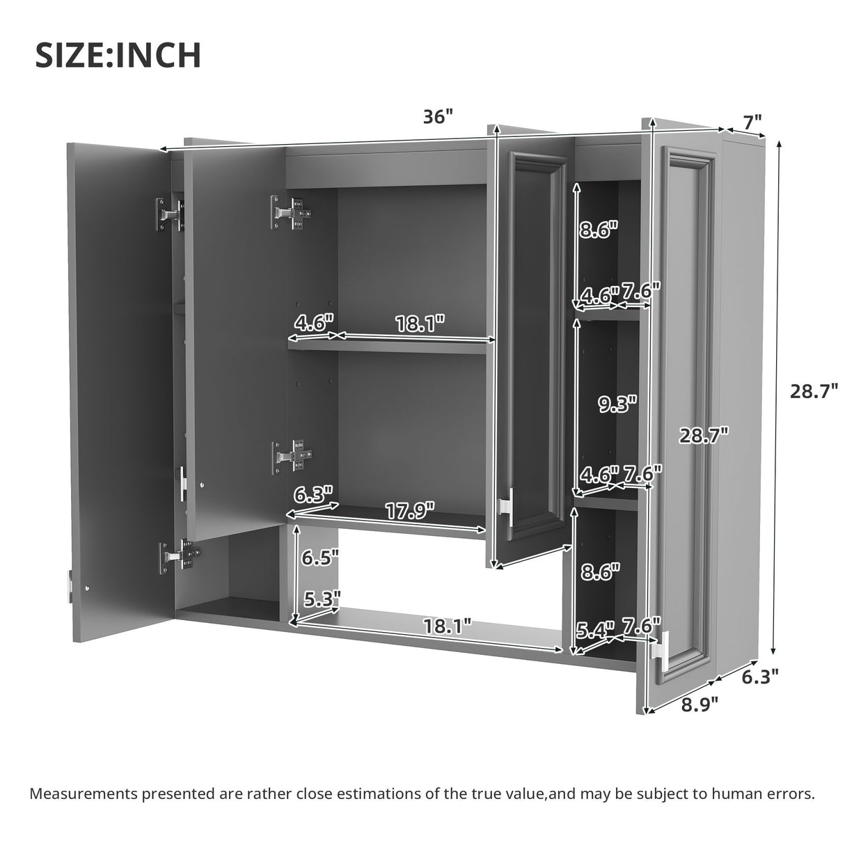 Wall Mounted Bathroom Cabinet With 5 Adjustable Shelves