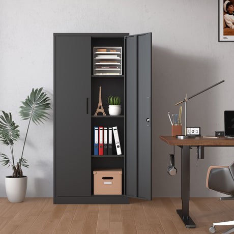 Heavy Metal Garage Storage Cabinet With Locking Doors, Steel, Adjustable Shelves