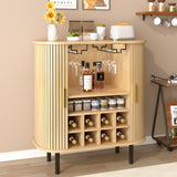 Fluted Wine Bar Cabinet With 8 Grid Wine Rack, 5 Level Adjustable Shelves, 2 Glass Holders