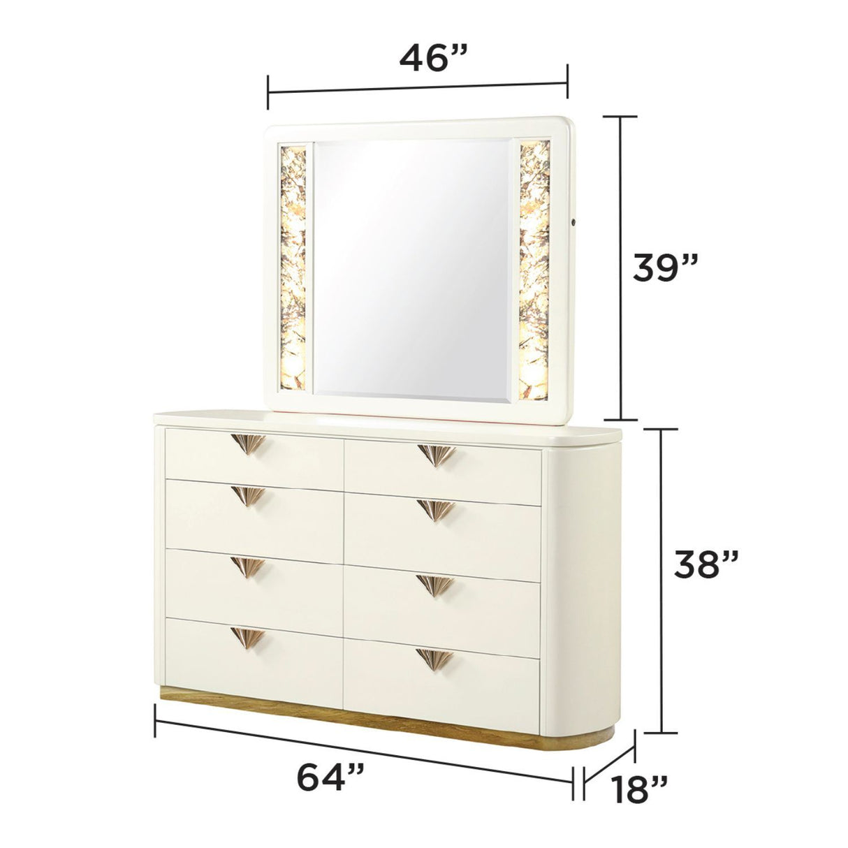 La Pierre - Rectangular Mirror & LED Lighting Panels - Beige