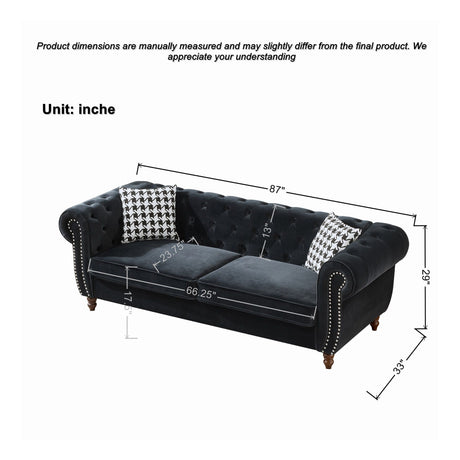 Chesterfield Upholstery Fabric Sofa With Roll Armrest & Nailhead, Mid Century Modern 3 And 3 Seater Couch