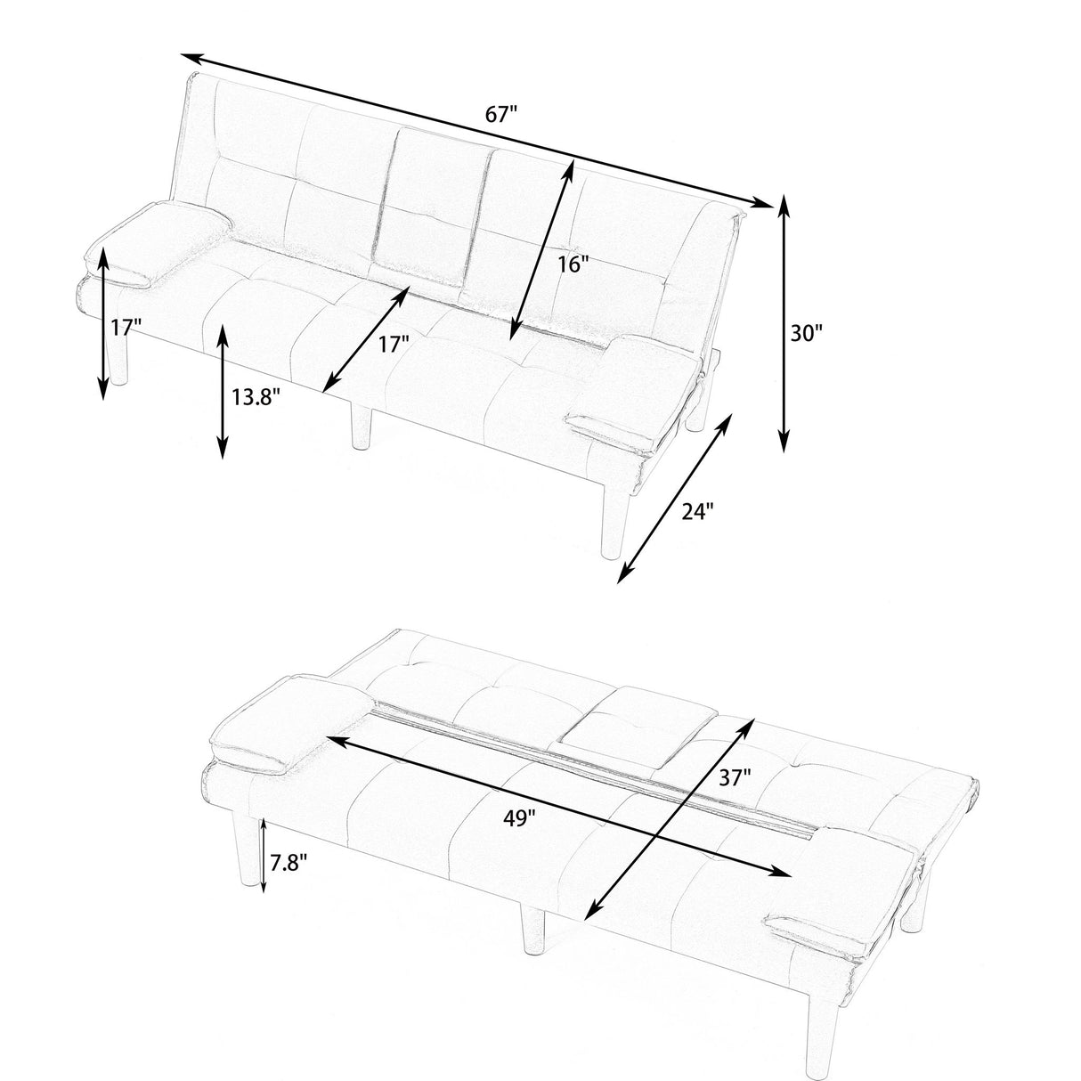 Sofa Bed With Foldable Design And Cup Holder