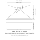 32" Undermount Kitchen Sink With, Single Bowl - Brushed Nickel