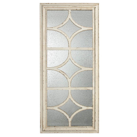 Glister - Rectangular Mirror With Distressed Frame With Decorative Window Look, Vertical Or Horizontal - Cream