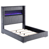 Haven - Upholstered Queen Bed With Integrated Flame Box - Gray