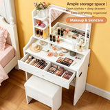 Smart LED Mirror Vanity Set With Storage For Bedrooms - Cream White